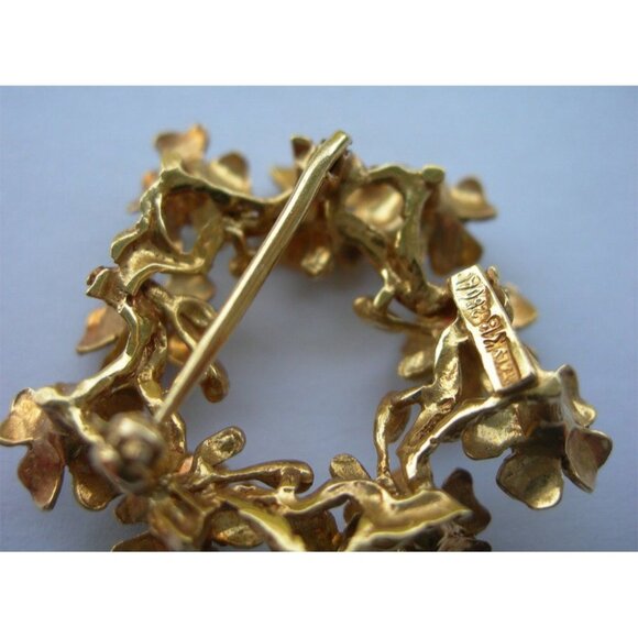 Exquisite Italian 18K Gold Enamel & Pink Topaz Flower Brooch Pin - Picture 13 of 13